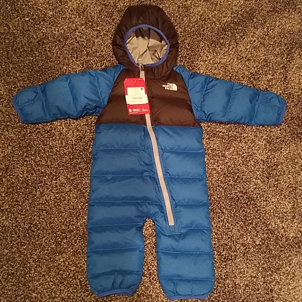 The North Face Blue and Brown Kids One Piece Baby Bunting
